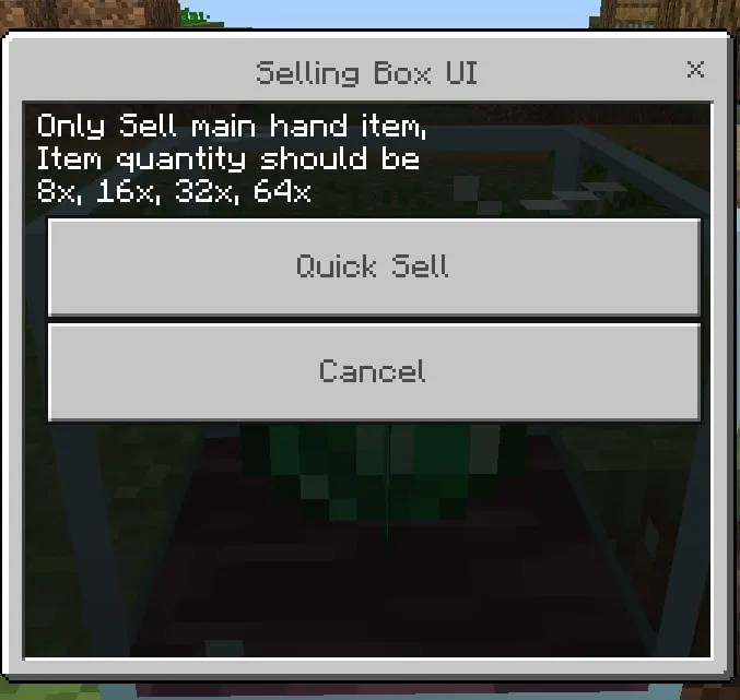 Selling Box UI: Screenshot