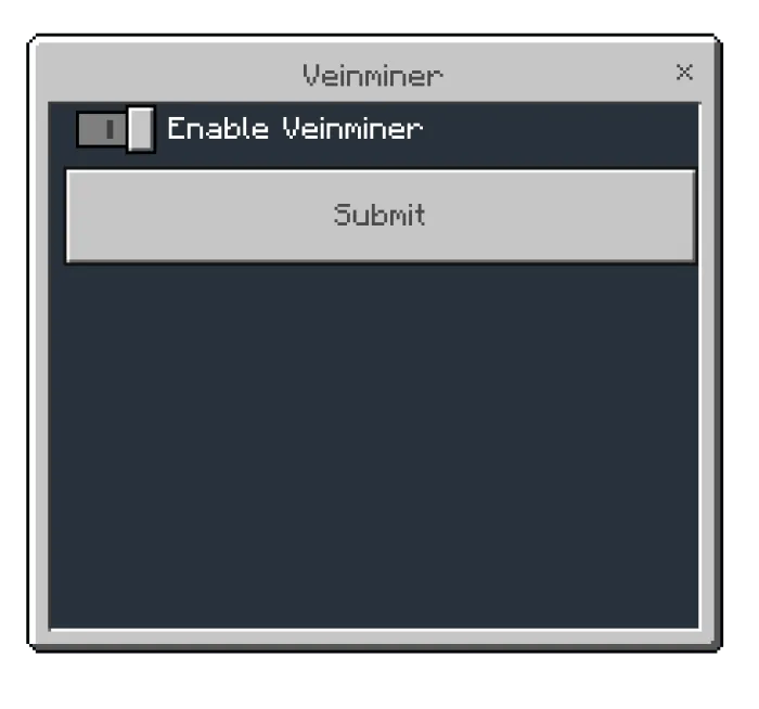 Veinminer Menu: Screenshot