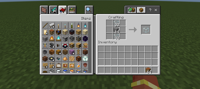 Crafting interface with glass recipe.