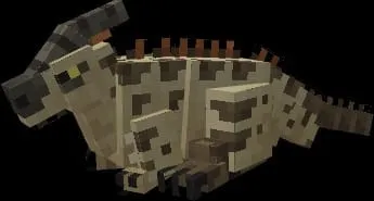 Blocky dinosaur model with brown spots