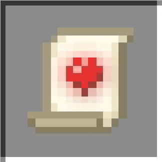 Scroll with a red heart icon.