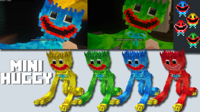 Colorful Mini Huggy characters lineup.