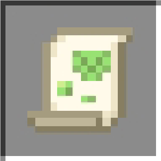 Scroll icon with green symbols.