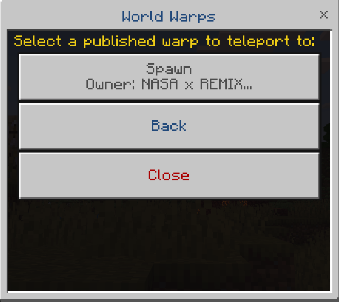 Teleport warp menu with options.