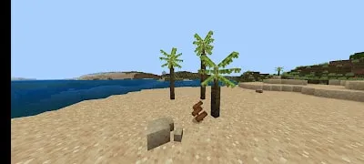 Blocky beach with palm trees and blue sea