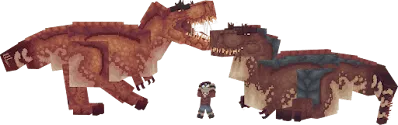 Blocky dinosaurs face off with a player