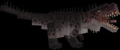 Blocky dinosaur with open mouth, dark colors