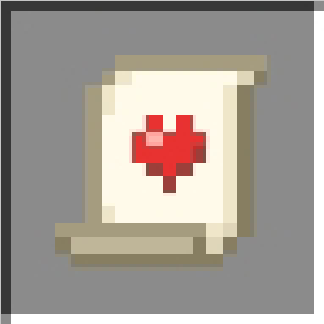 Scroll with red heart pixel art.