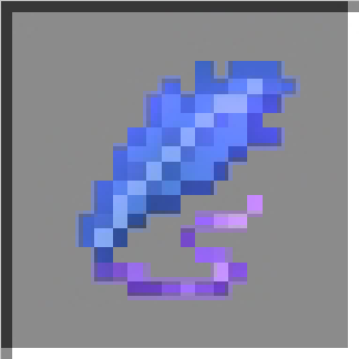 Blue pixelated feather with purple accents.