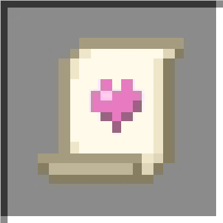 Scroll with a pink heart icon.