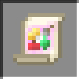 Scroll with colorful symbols.