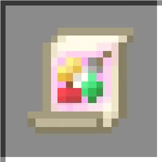 Scroll with colorful symbols.