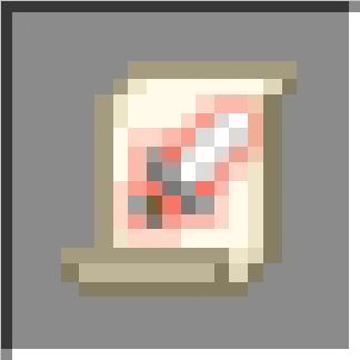 Pixelated sword scroll icon.