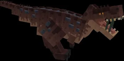 Blocky dinosaur with open mouth in game mod