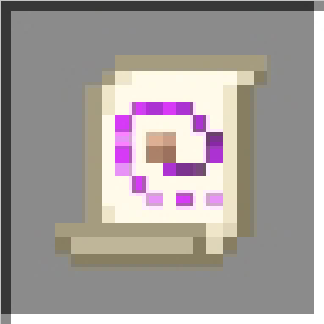 Pixel art magic scroll icon.