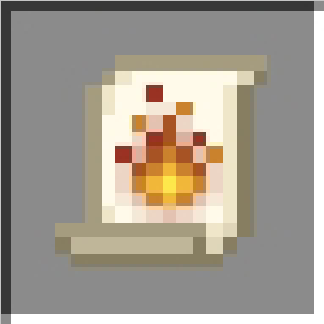 Scroll with a fire symbol.