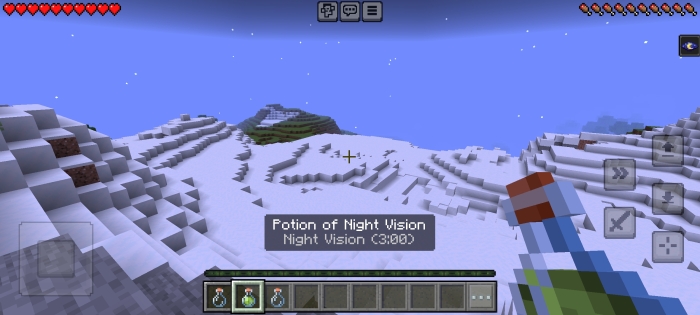 Snowy landscape with night vision potion.