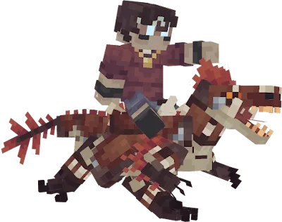 Player riding a blocky dinosaur creature