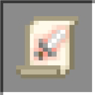 Pixelated magic spell scroll icon.