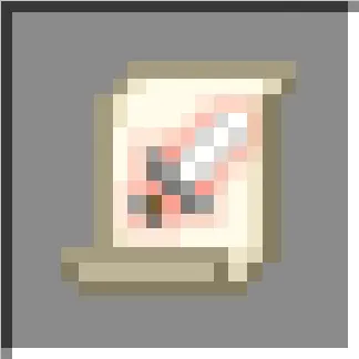 Pixelated magic spell scroll icon.