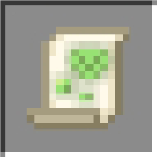 Pixelated scroll with green symbols.