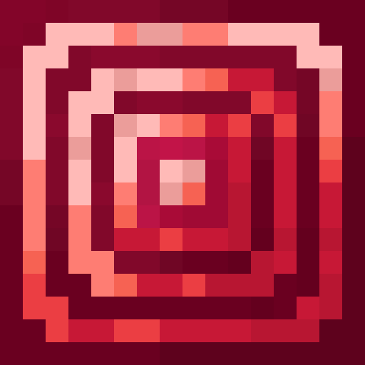 Red pixelated spiral pattern.