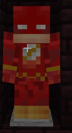 Blocky red superhero character statue