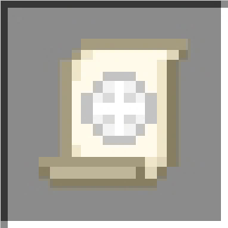 Pixel art scroll with a magic symbol.
