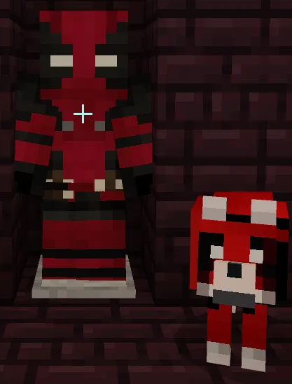 Red and black superhero and matching dog