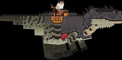 Player riding a saddled blocky dinosaur