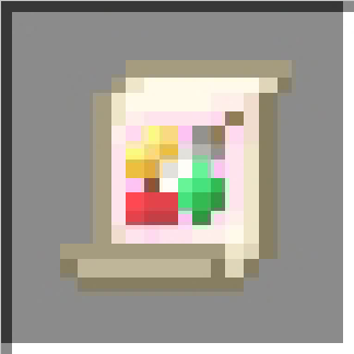 Pixelated magic spell scroll icon.