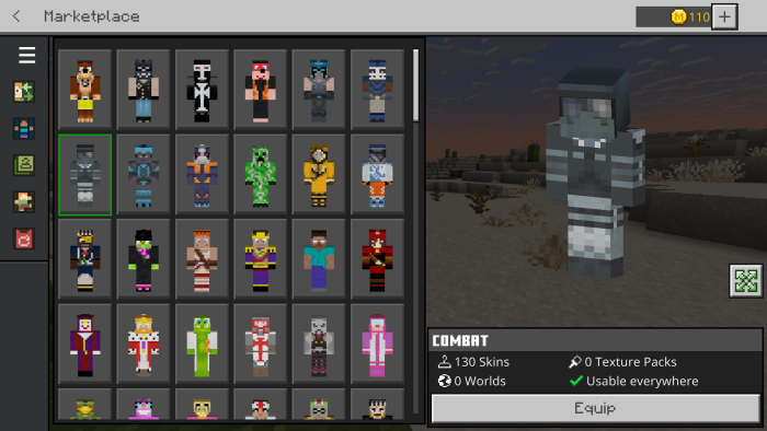 Skin selection menu with characters.