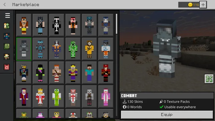 Skin selection menu with characters.