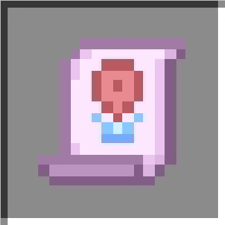 Pixelated scroll with character icon.