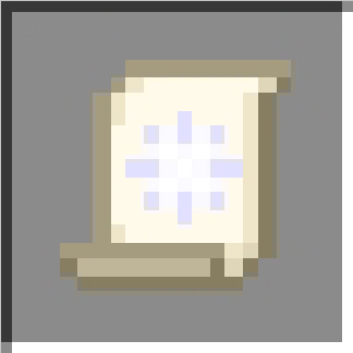 Pixel art magic scroll icon.