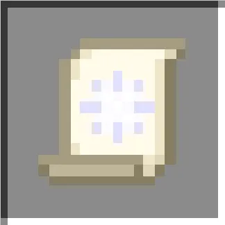 Pixel art magic scroll icon.