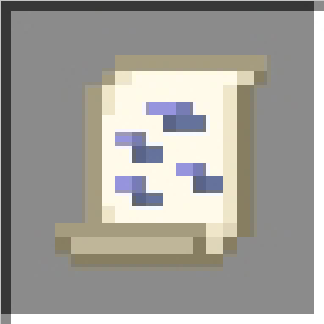 Scroll icon with blue symbols.