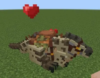 Blocky dinosaur with saddle and heart icon