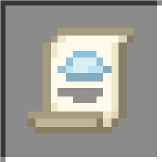 Scroll with blue gem icon.