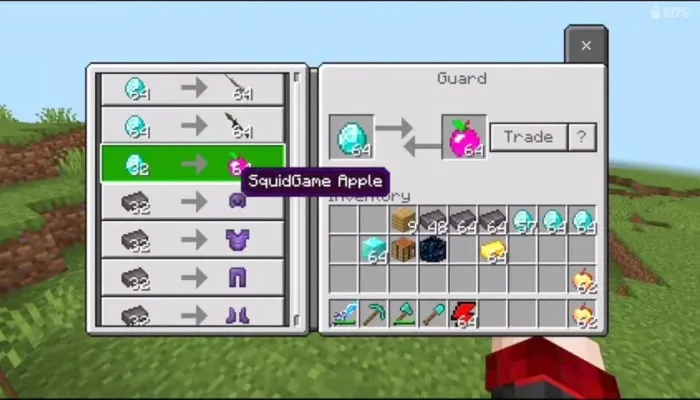 NPC trades diamonds for SquidGame Apple.
