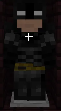 Blocky superhero in black suit and cowl