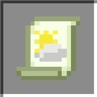 Scroll icon with sun and cloud design.