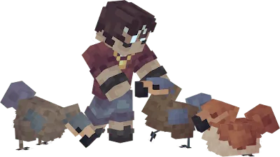 Blocky character feeding dodo-like birds