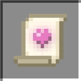 Scroll with pink heart symbol.