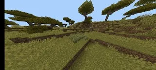 Blocky savanna landscape with scattered trees