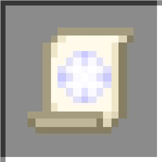 Pixelated magic spell scroll icon.