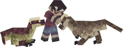 Blocky character interacting with dinosaurs