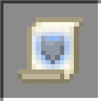 Scroll with blue heart emblem.