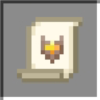 Pixelated scroll icon with emblem.