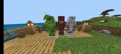 Three dinosaur-themed armor stands outdoors
